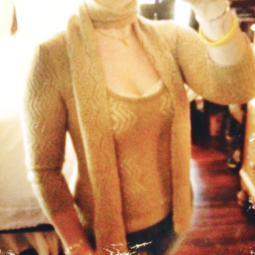 LOFT Metallic Gold Thread Lace Sweater with Scarf